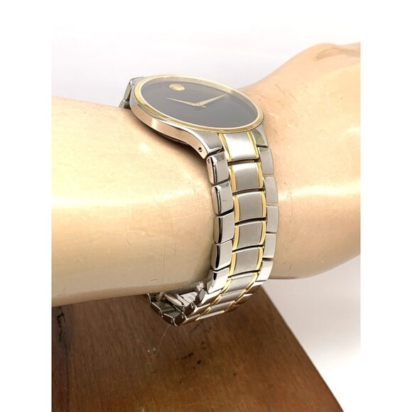 Movado Men's Watch 0607284 Serio Black Dial Swiss Quartz Two Tone Steel 38mm - Picture 12 of 14